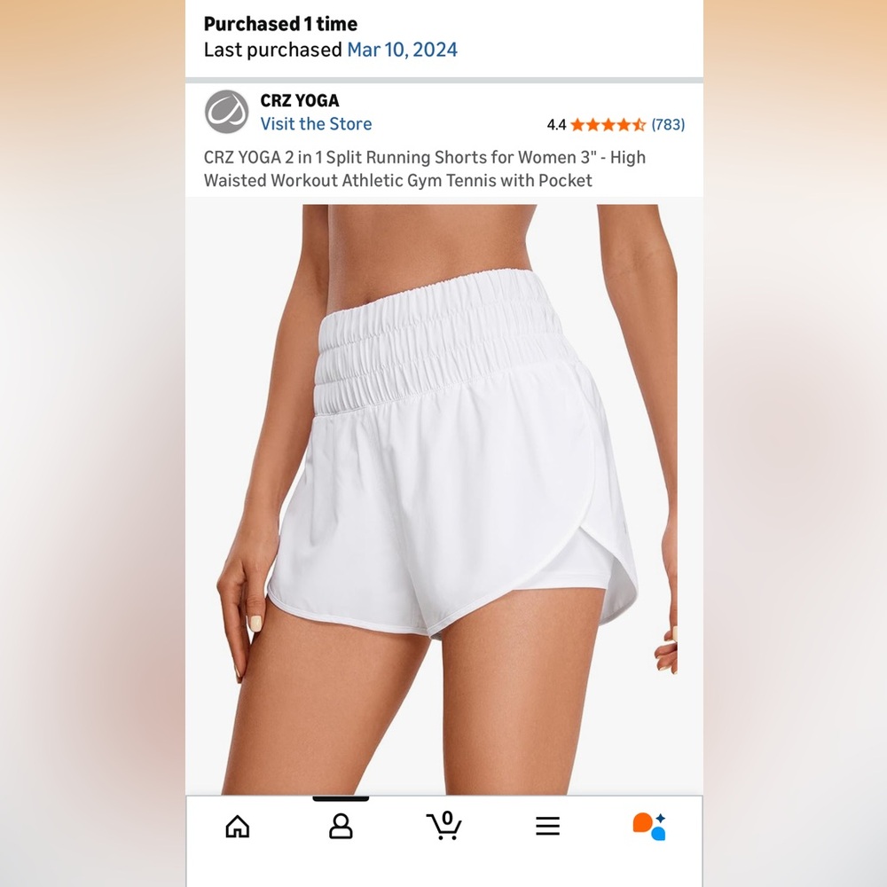 CRZ YOGA 2 in 1 Split Women's Athletic White Shorts NWOT - never worn